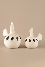 Modern ceramic bird vase with matte white finish and black geometric motifs