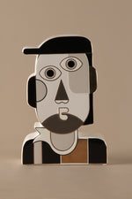 Modern ceramic sculptural decor with beige body and gold electroplated top