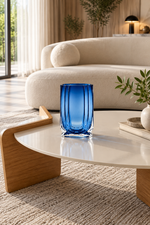 Azure Blue Ribbed Glass Vase