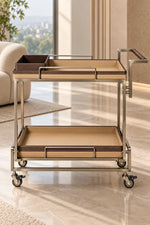 Luxury Leather Metal Bar Trolley