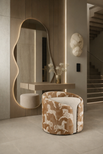 Decorative stool with animal pattern in a modern interior setting