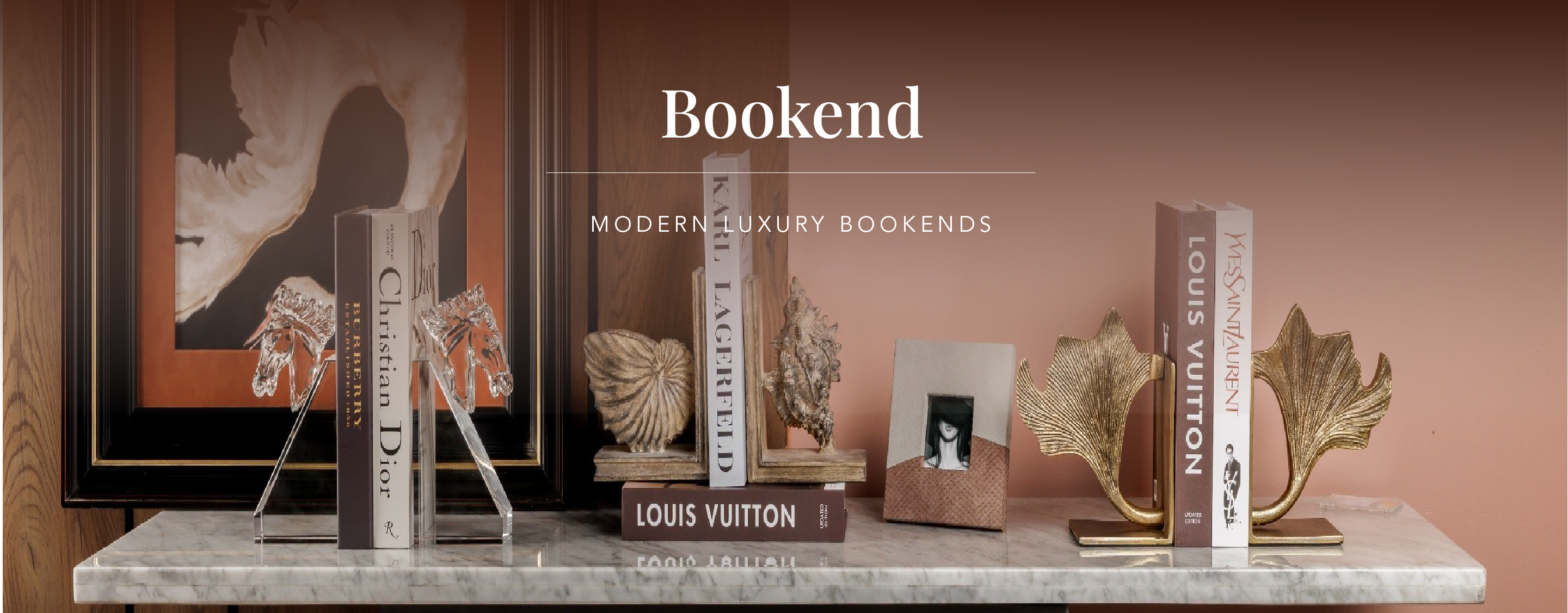Luxury designer bookends with sculptural detailing, styled to enhance shelves and elevate modern, elegant interior décor.