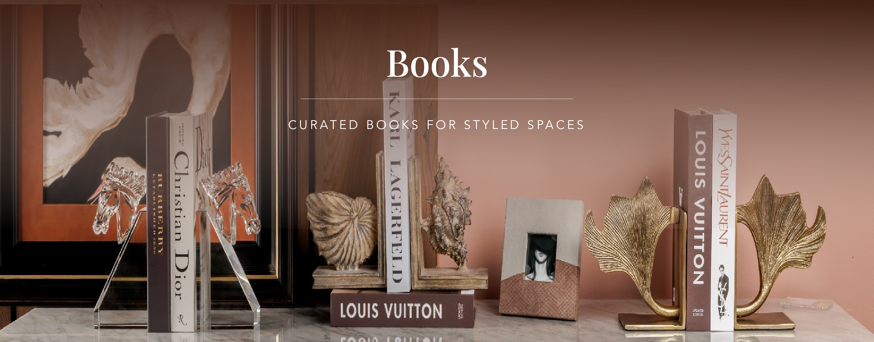 Decorative books styled on coffee table for refined home interiors