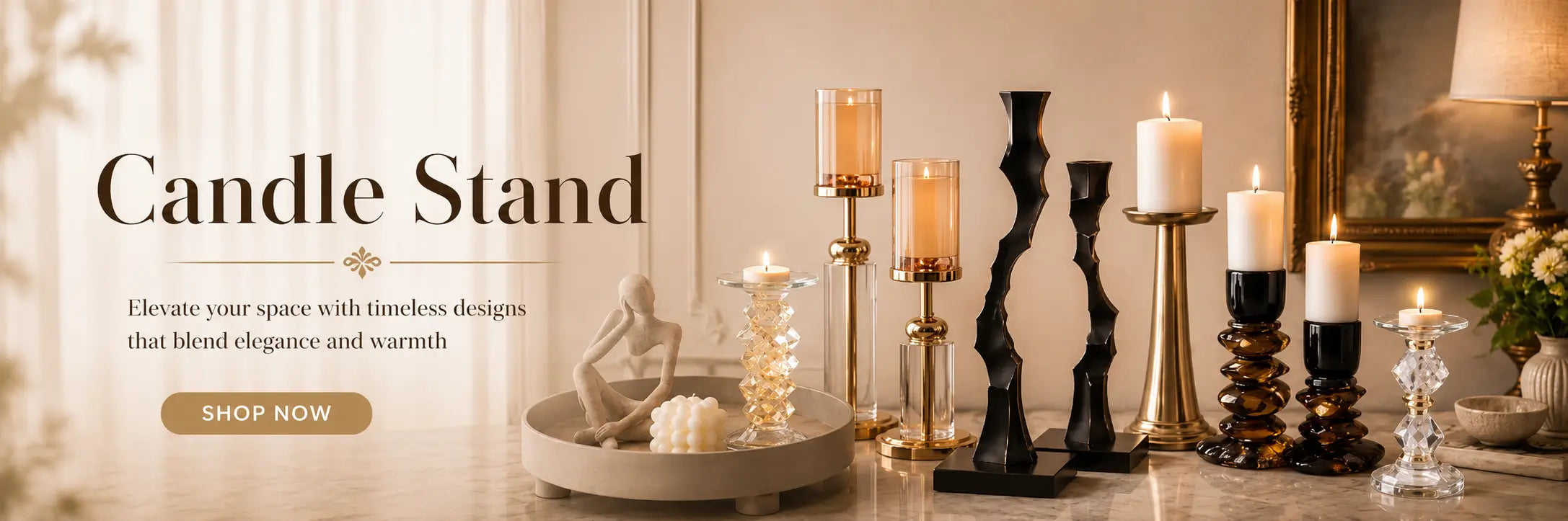 Luxury designer candle stand by Rococo Milano adding subtle glow, sophistication, and artistic charm to refined interior décor.