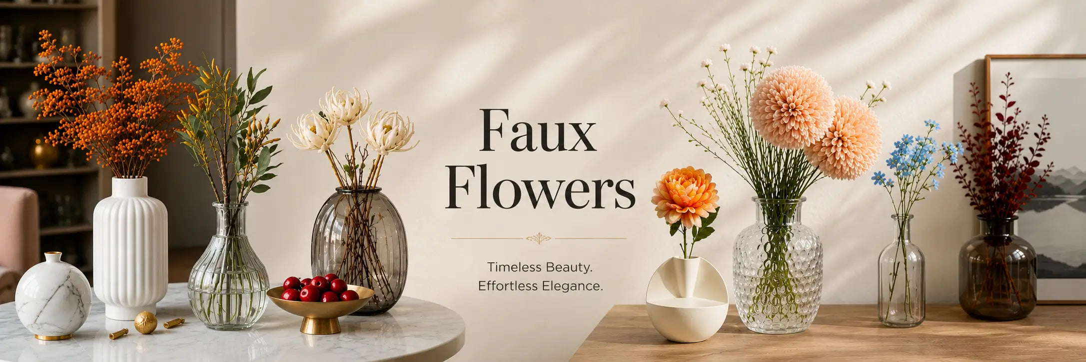Luxury faux flowers with lifelike detailing for elegant interiors
