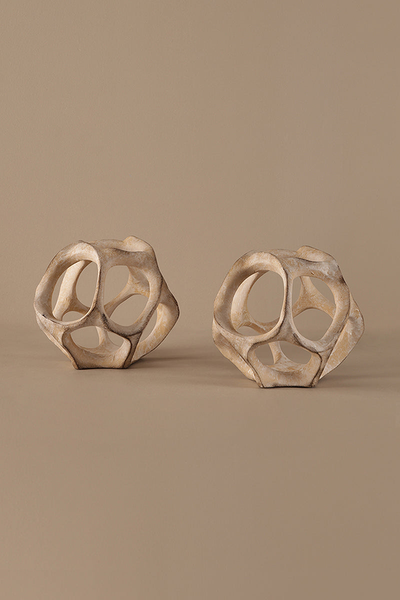 Tall open cell sculptural vase in aged limestone finish