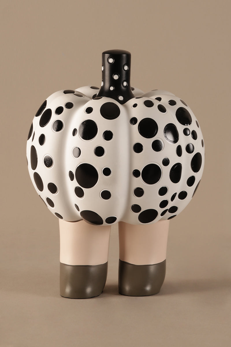 Pop art pumpkin sculpture with black polka dots modern home decor