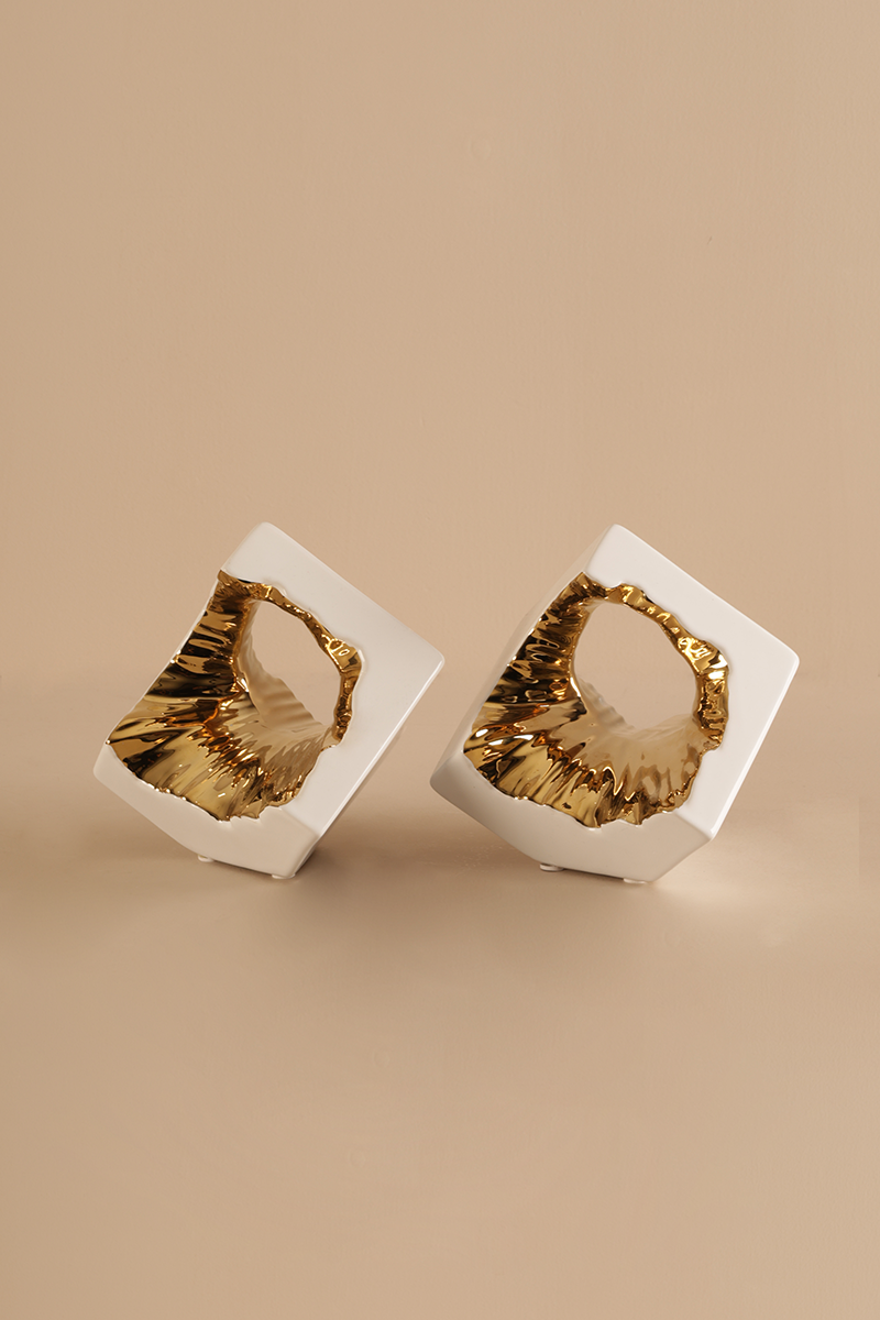 Modern Abstract Ceramic Sculptures with Gold Accent (Set of 2)