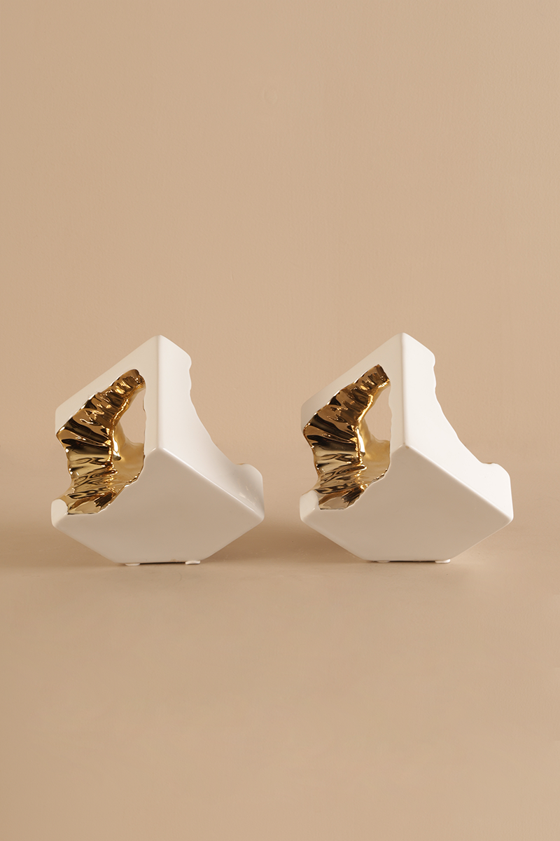 Modern Abstract Ceramic Sculptures with Gold Accent (Set of 2)