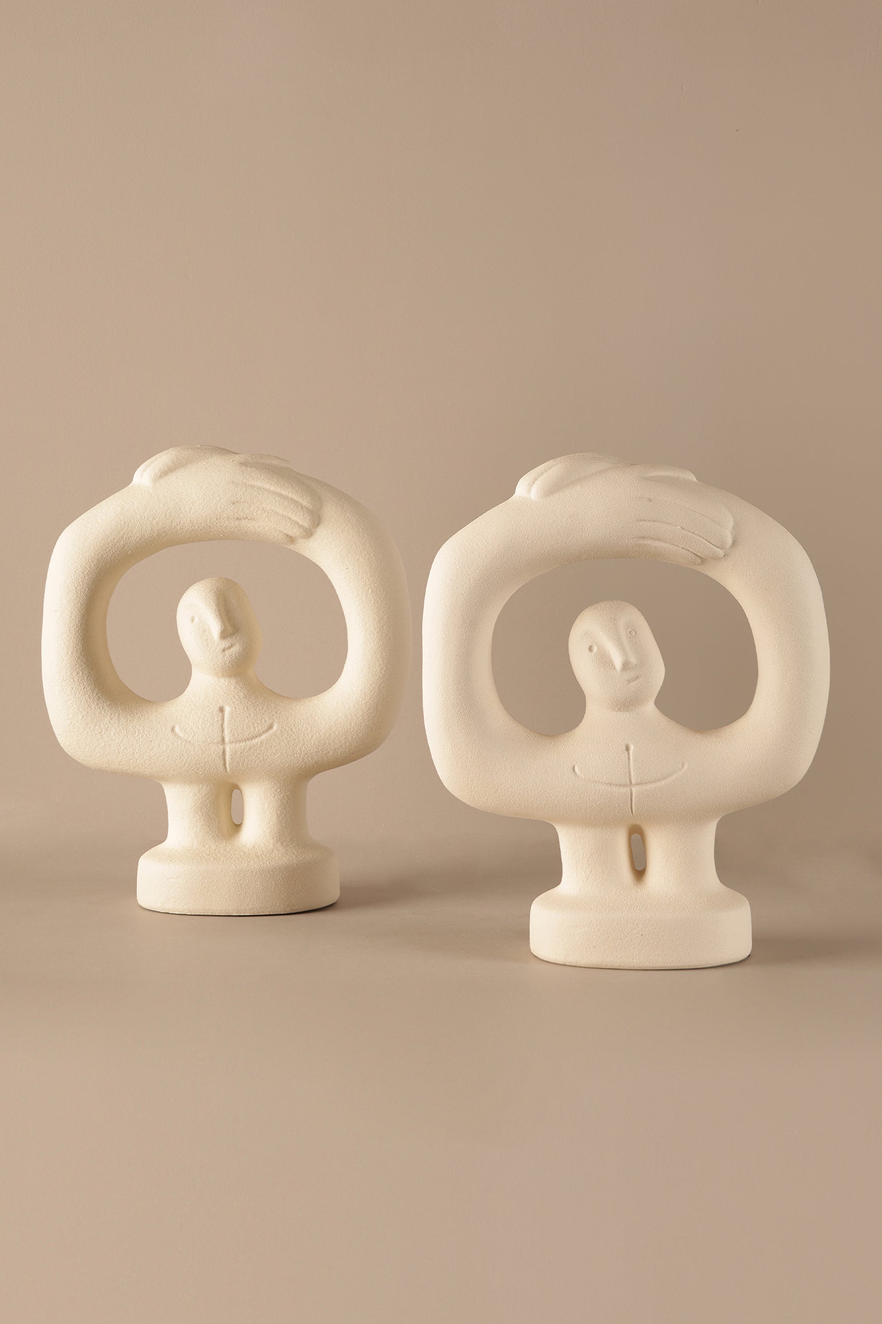 Abstract human form ceramic sculpture with soft ivory matte finish modern decor