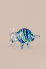 Murano inspired glass bull decor showing layered blue green glass detailing