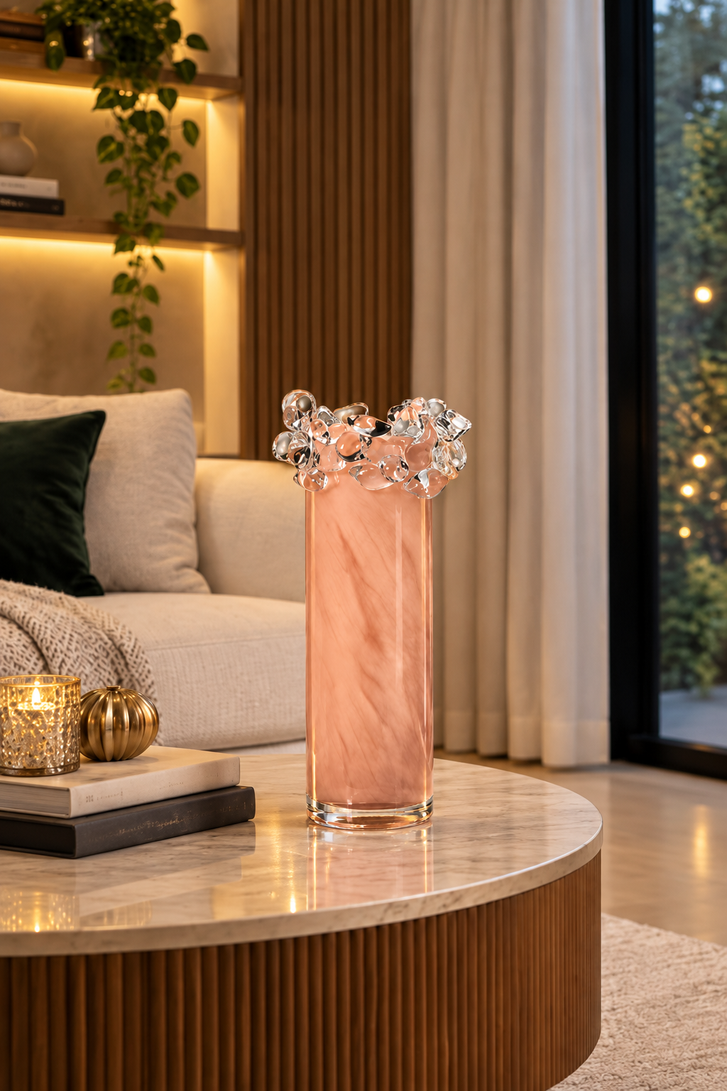 Blush Bubble Rim Glass Vase