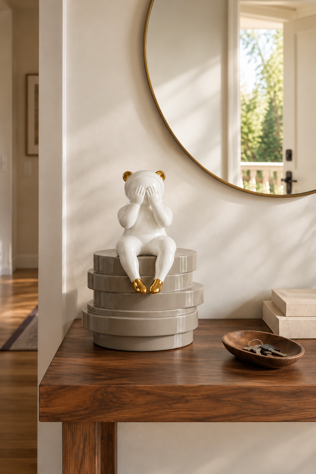 Seated Figure Layered Base Decorative Sculpture