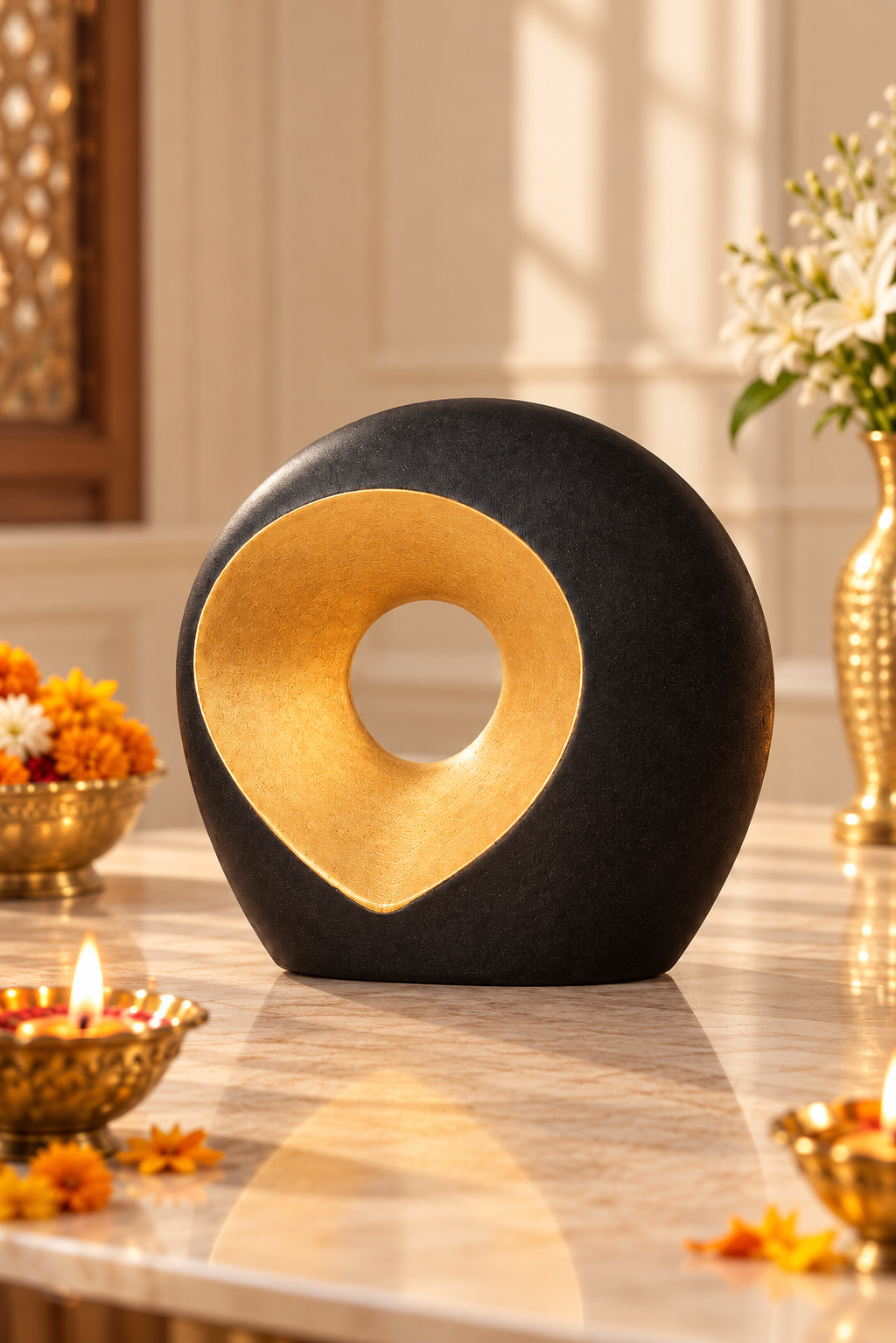 Black & Gold Sculptural Ring Accent