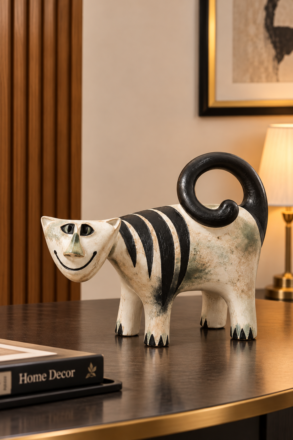 Curled Tail Cat Sculpture