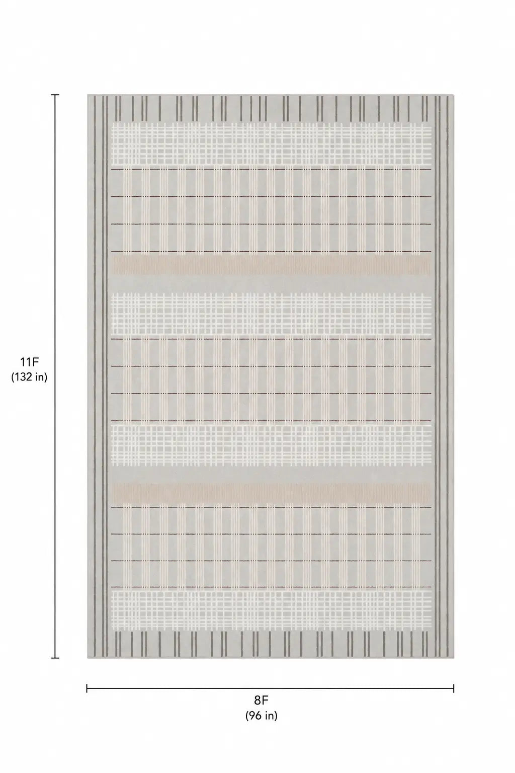 A rectangular rug or mat shown on a white background with dimension lines and text indicating 11F (132 in) height and 8F (96 in) width.