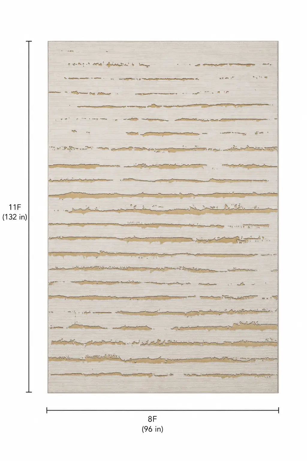 A rectangular area rug shown from above with dimension markers indicating 11 feet tall by 8 feet wide, on a white background.