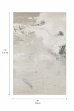 Abstract area rug shown with dimension lines and labels indicating 11 feet by 8 feet (332 in by 96 in). The rug features a soft, painterly brushstroke pattern in neutral tones of beige, cream, gray, and off-white.