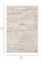 An abstract area rug shown with dimension lines and labels indicating 11F by 8F in size.
