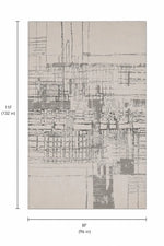 An abstract rectangular wall art print or canvas shown with dimension markers: 11F tall (132 in) and 8F wide (96 in). The artwork has a light beige background with layered gray and charcoal linear and block patterns.