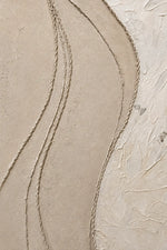 Abstract textured wall art featuring organic wavy lines in warm beige and cream tones with a stucco-like finish.