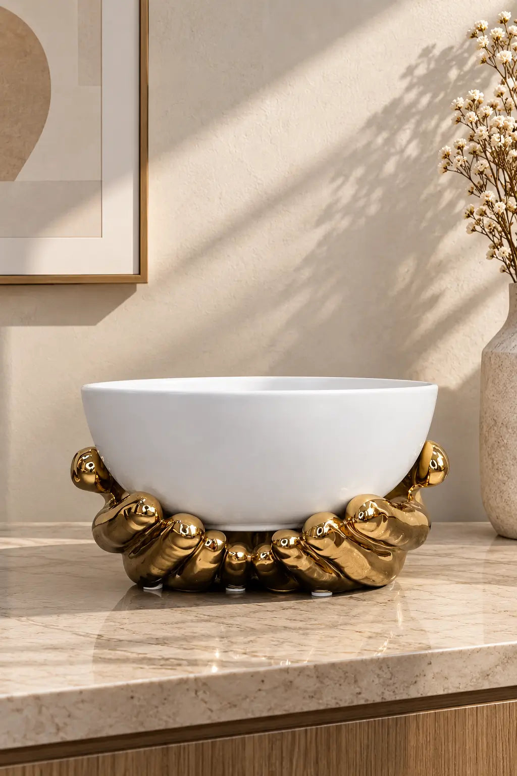 Golden Embrace Sculptural Serving Bowl