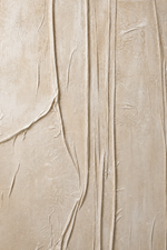 Beige textured wallpaper with a distressed, hand-painted plaster look featuring vertical ridges and organic, organic-like folds.