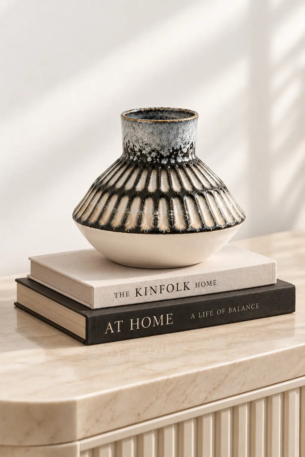 Midnight Cascade Textured Ceramic Vase