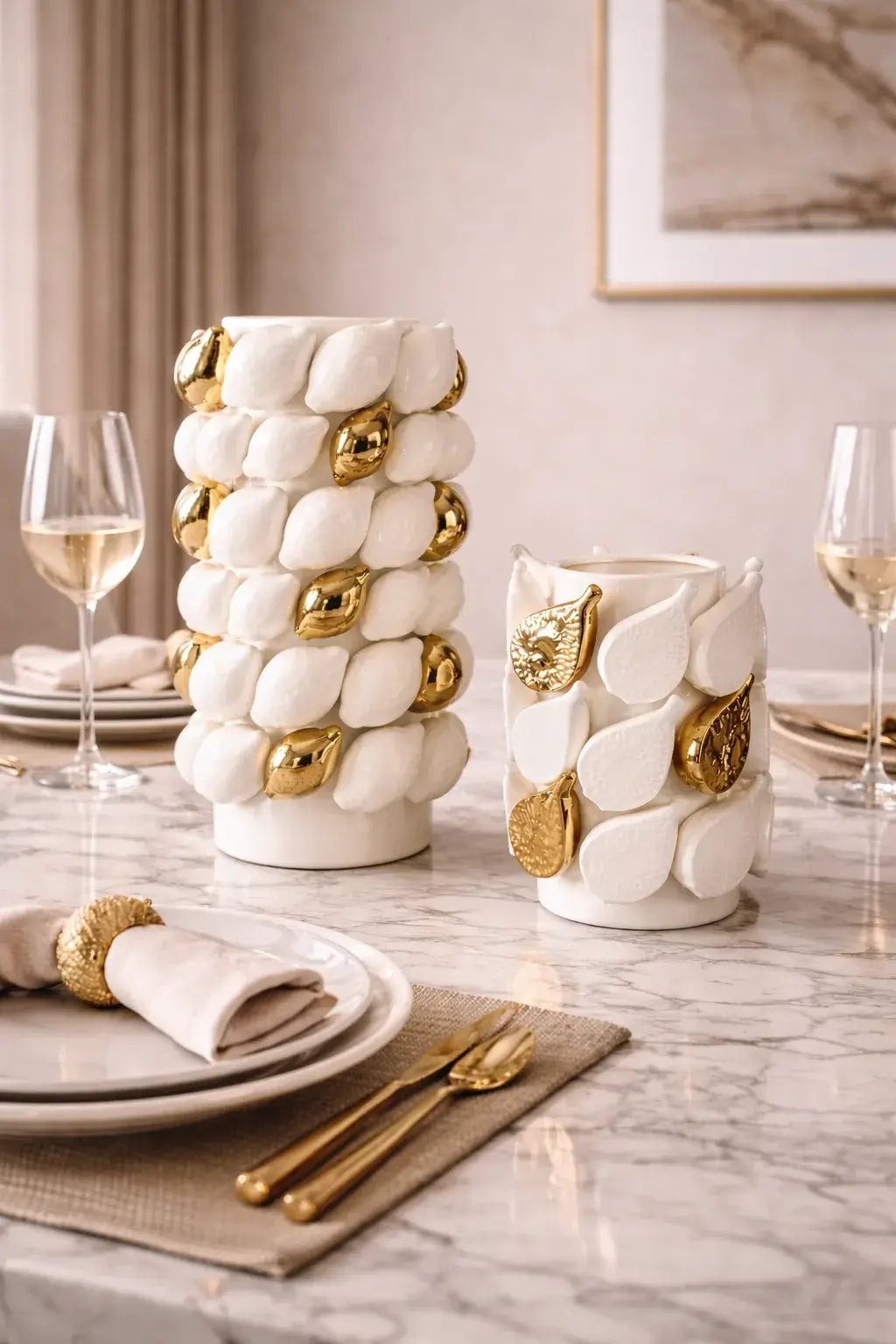 Torsione White Golden Vase