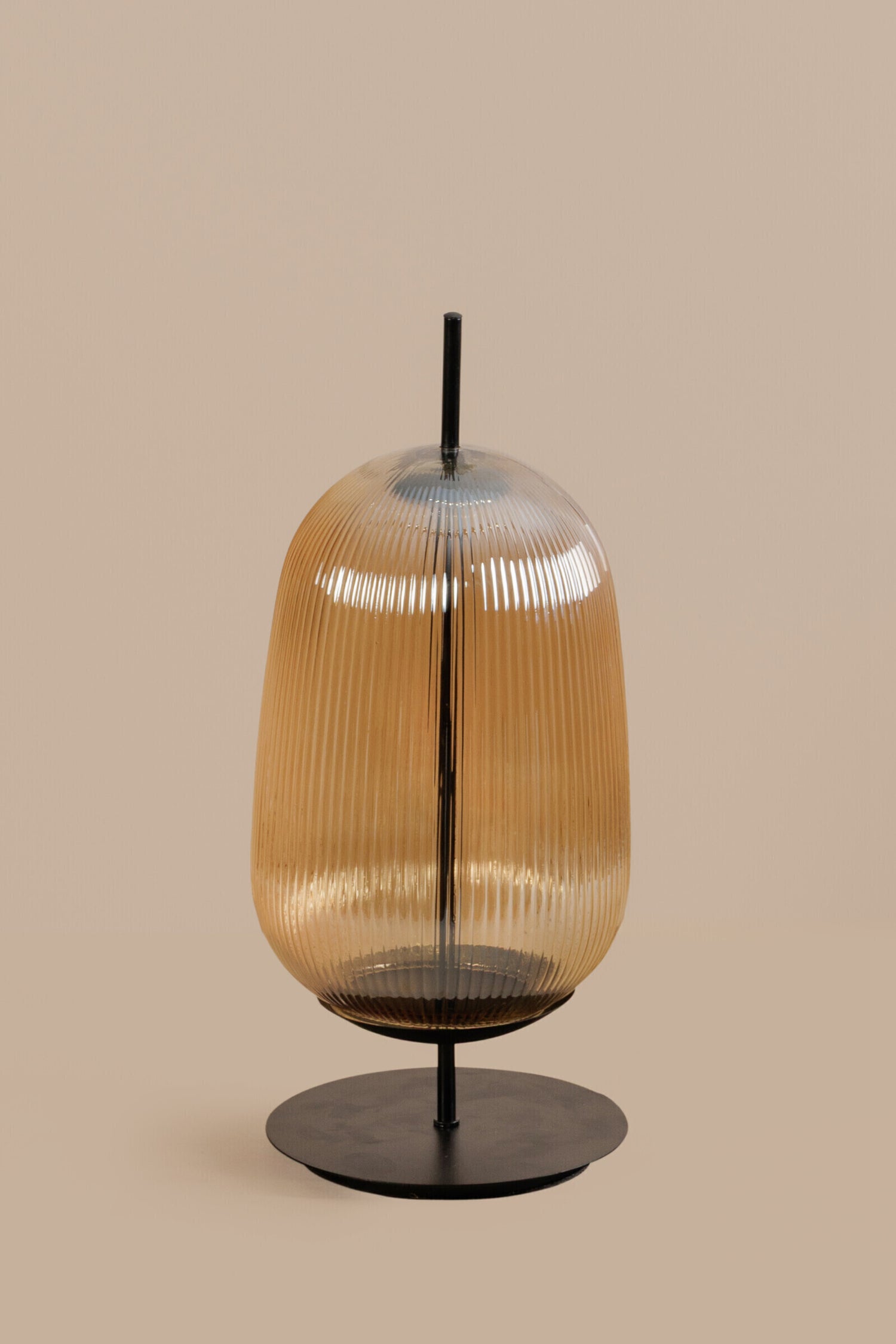 Cognac Ribbed Glass Table Lamp