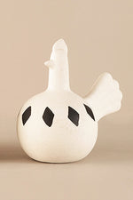 Minimalist ceramic bird vase showing matte texture and black diamond motifs
