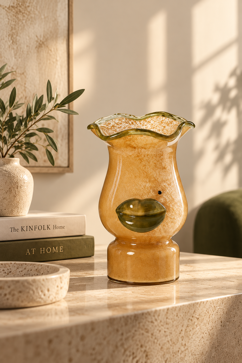 Vintage Amber Glass Decorative Vase