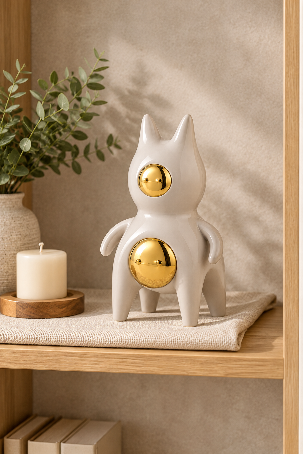 Golden Orb Whimsical Cat Sculpture