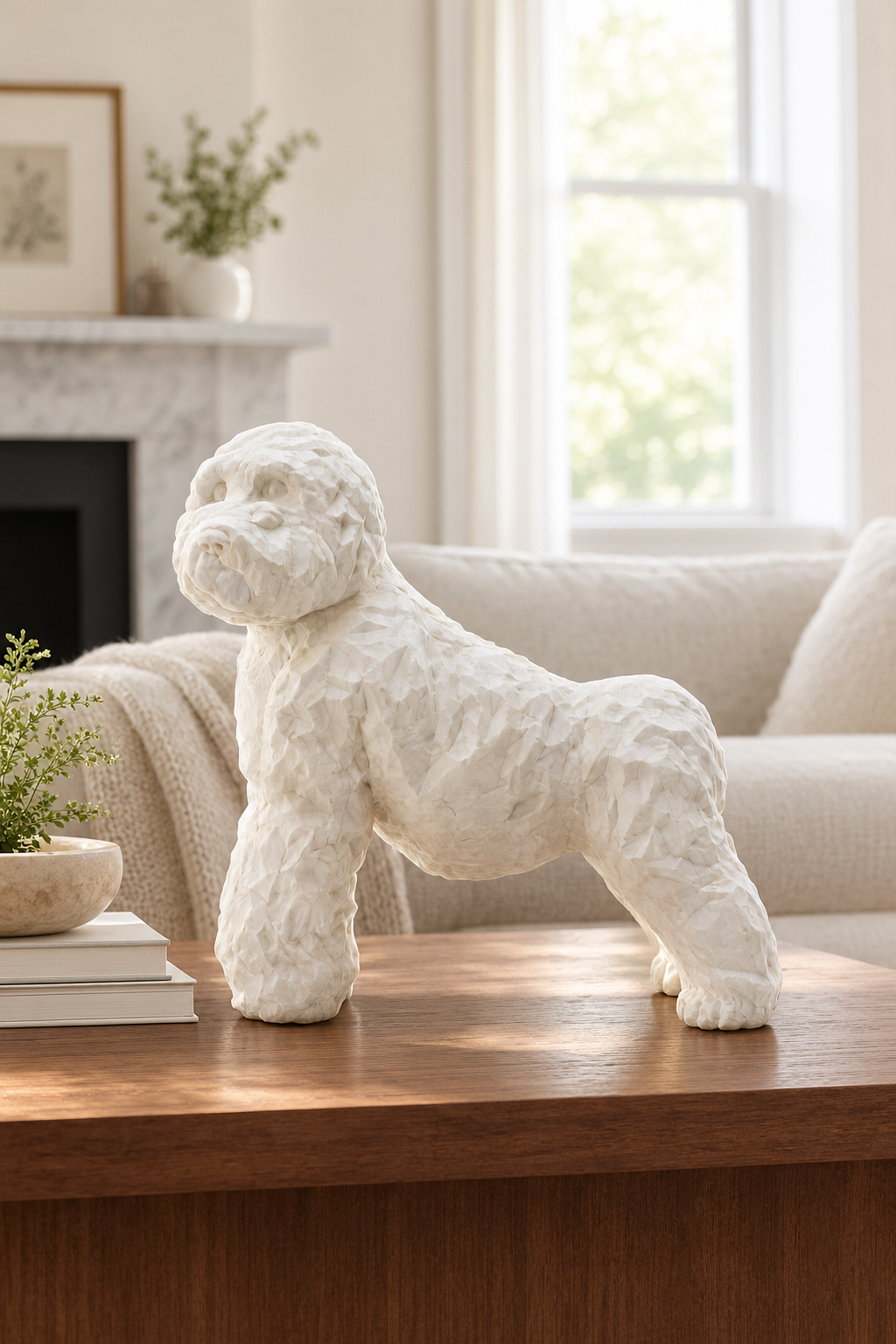 Textured White Poodle Sculpture
